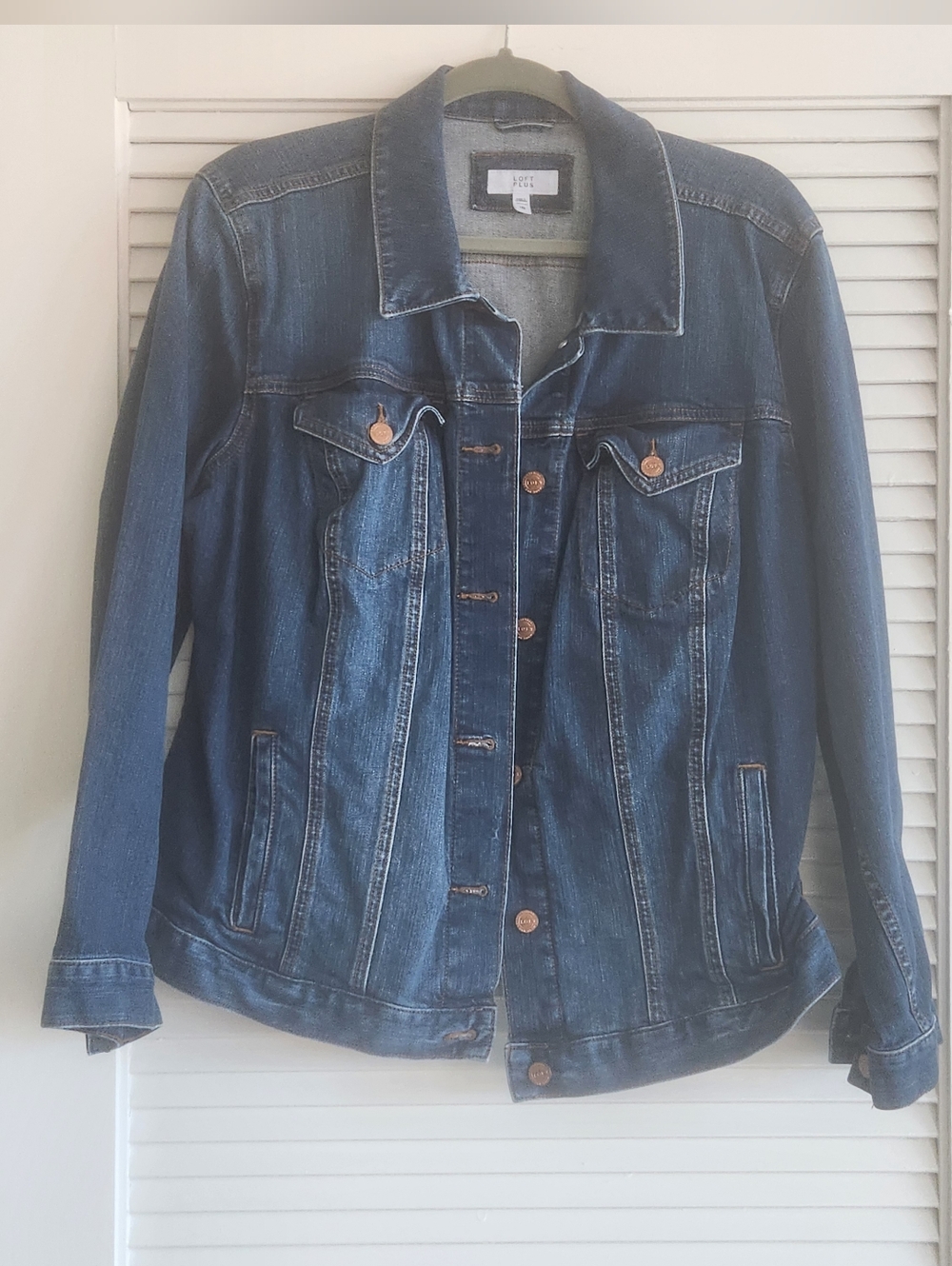 LOFT Plus Modern Denim Jacket, Original Mid Indigo Wash, 18